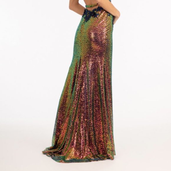 NEW LONG OFF THE SHOULDER SLEEVELESS SHEATH GOWN EMBROIDERED WITH SEQUINS GL3025 - Picture 14 of 14